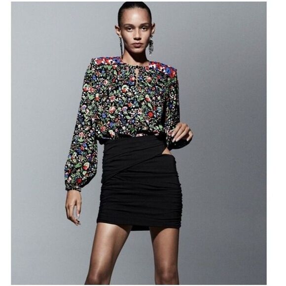 ZARA SZ M Patchwork Floral Flowy :Light Long Sleeve Blouse TOP Boho Coquette - Picture 3 of 13